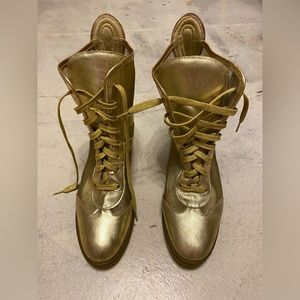Unique Gold Mesh Lace Up Boots